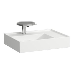 Praustuvas Laufen KARTELL 600x460x120 mm, platus kraštas dešinėje, su 1 anga maišytuvui viduryje, be perlajos, spalva - balta LCC (LAUFEN Clean Coat)