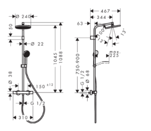 Termostatinė dušo sistema HANSGROHE Activera S 240, 1 srovės, EcoSmart, spalva - juoda matinė (matt black)