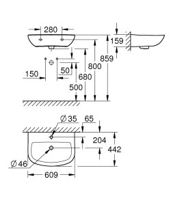 Praustuvas GROHE Bau Ceramic 60, pakabinamas