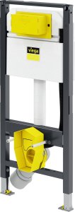 WC komplektas Viega Prevista Dry rėmas su tvirtinimo elementais + pakabinamas unitazas Ravak Chrome AquaSpin su lėtai užsidarančiu dangčiu