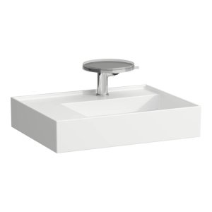 Praustuvas Laufen KARTELL 600x460x120 mm, platus kraštas kairėje, su 1 anga maišytuvui viduryje, be perlajos, spalva - balta LCC (LAUFEN Clean Coat)