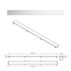 Dušo latako grotelės Bemeta INOX 800 mm, nerūdijančio plieno paviršiumi arba plytelei įklijuoti