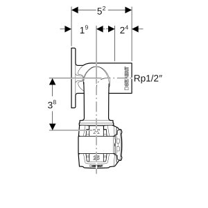 Alkūnė prietaisinė dvigubu tvirtinimu 90° br,d16mm,Rp1/2 "d1=16mm, L5,2, Geberit Flowfit