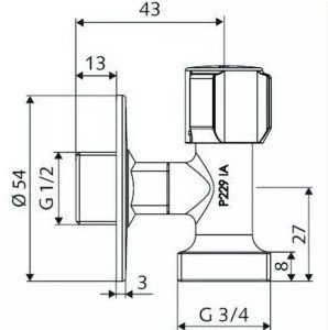Kampinis ventilis Schell COMFORT  1/2" x 3/4", (skalbyklei, indaplovei), su Comfort rankenėle, chromuotas