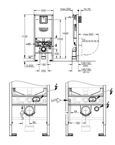 Potinkinis WC rėmas GROHE Rapid SLX (3in1) S dydžio mygtukui, su tvirtinimo elementais ir tarpine