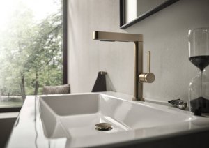 Praustuvo maišytuvas HANSGROHE Finoris 230, su ištraukiamu dušeliu, 2 srovės režimai, su "push-open" dugno vožtuvu, spalva - šlifuotos bronzos (brushed bronze)