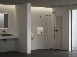 Stacionari dušo sienelė Walk In Wall Air 90/200 cm, juodos spalvos profiliu, skaidriu stiklu