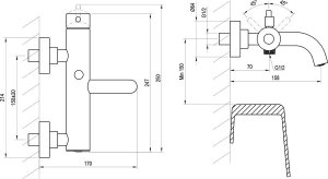 Sieninis vonios maišytuvas Ravak Espirit ES 022.20, Graphite Brushed