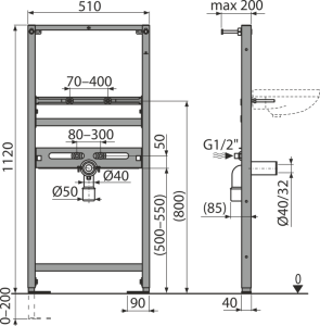 Potinkinis praustuvo rėmas Alcadrain A104, 1120x510 mm