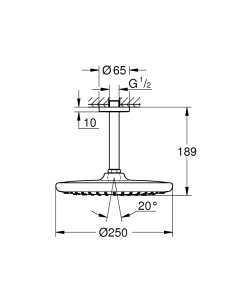 Galva dušo iš lubų Tempesta 250 su alkūne 142mm 1 srovė
