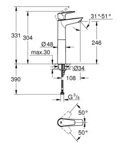 Praustuvo maišytuvas GROHE Bauedge XL dydis, chromo spalvos 