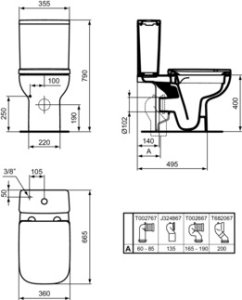 Bakelis wc i.Life B, apatinis vandens įvadas, nuleidimas 6/3l