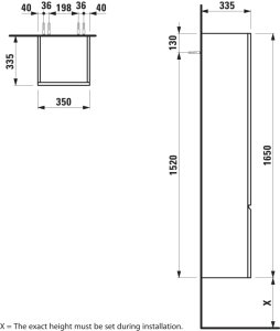 Aukšta spintelė Laufen PRO S 350x335x1650 mm, 1 durelės, lankstai dešinėje, 4 lentynėlės, spalva - grafito