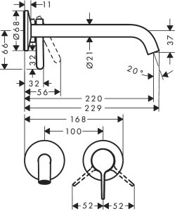Praustuvo maišytuvas AXOR One 220 mm, iš sienos, matinis baltas