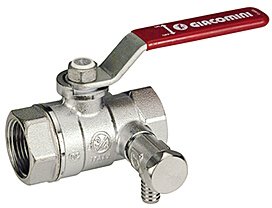 Žalvarinis chromuotas (matinis) GIACOMINI R250DS rutulinis ventilis su nuorintuvu Dn1/2"