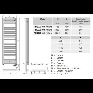 Elektrinis rankšluosčių džiovintuvas Zehnder Aura1226x500 chromuotas, tiesus 300W