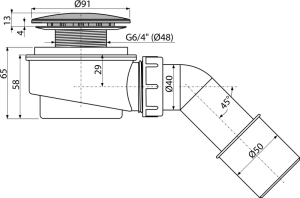 Dušo padėklo sifonas Alcadrain A471CR, chromuotas, 60 mm