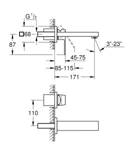 Praustuvo maišytuvas GROHE Eurocube S, 171 mm, chromo spalvos 