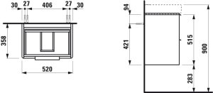 Spintelė praustuvui Laufen BASE 520x360x530 mm, su dviem stalčiais, praustuvui 818958, spalva- balta matinė
