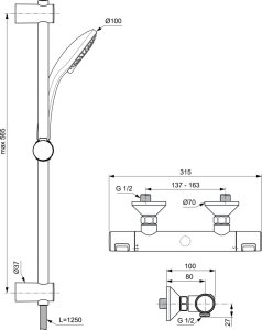 IDEAL STANDARD termostatinis Ceratherm T25 maišytuvas su dušo komplektu Idealrain
