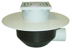 Įlaja horizontali DN110 su PVC flanšu, drenažiniu žiedeliu,  trapu viršuje: 148x148mm/ 137x137mm