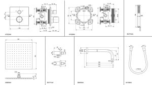 Dušo komplektas potinkinis IDEAL STANDARD, termostatinis C100, 7 dalys