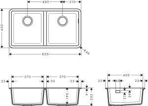 Granito SilicaTec plautuvė Hansgrohe S510-U770, montuojama iš apačios, 370/370 mm, grafito juoda