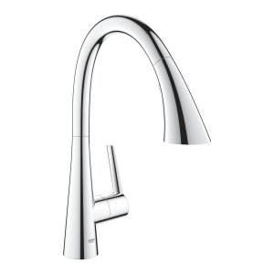 Plautuvės maišytuvas GROHE Zedra su ištraukiama žarna, 3 srovių, chromo spalvos 