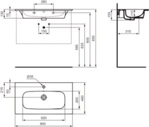 Praustuvas Ideal Standard i.life A, matmenys: 840x460x155mm