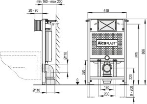 Potinkinis WC rėmas Alcadrain AM101/1120 Sádromodul, 1120 mm