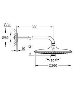 Dušo galva iš sienos GROHE Euphoria 260 su 380mm alkūne, trijų srovių