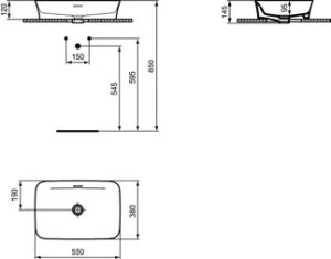 Praustuvas-dubuo Ideal Standard Ipalyss Rectangular, matmenys: 550x380x120mm