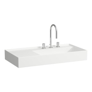 Praustuvas Laufen KARTELL 900x460x120 mm, platus kraštas kairėje, su 3 angomis maišytuvams, be perlajos