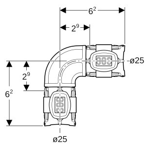 Alkūnė 90° PPSU d25mm, Geberit Flowfit