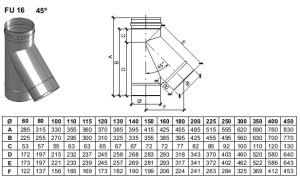 Vienasienis nerūdijančio plieno 45° trišakis JEREMIAS FU16 Dn450