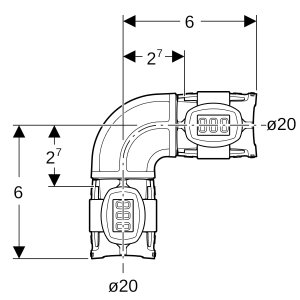 Alkūnė 90° PPSU d20mm, Geberit Flowfit
