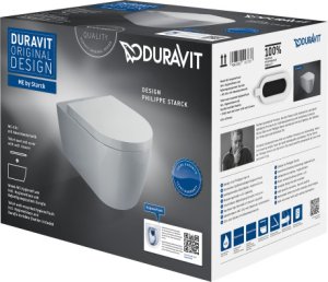Pakabinamas unitazas Duravit Me by Starck Rimless, su lėtai užsidarančiu dangčiu 