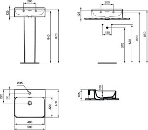 Praustuvas Ideal Standard Conca, matmenys 500x450x125mm
