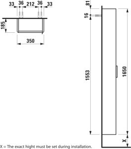 Aukšta spintelė Laufen BASE 350x185x1650 mm, 1 durelės, lankstai kairėje, spalva - balta matinė