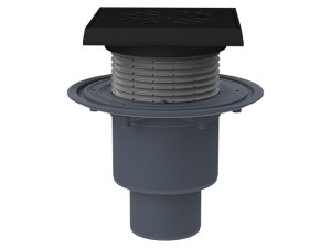 Trapas vidaus patalpoms DN50/75/110 vertikalus su sifonu "Primus blue", "Klick-Klack" grotelių tvirtinimas, ketaus grotelės ir rėmelis 150x150mm/137x137mm