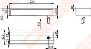 Nerūdijančio plieno plautuvė SANELA su tvirtinimais prie sienos, 1250 mm