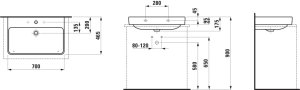 Praustuvas Laufen PRO S 700x465x95 mm, šlifuota apačia, su 1 anga maišytuvui viduryje
