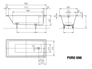Vonia Puro 696 190x90, easy clean danga, antislip danga