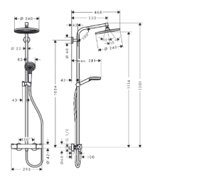 Termostatinė dušo sistema HANSGROHE Crometta S 240, 1 srovės, EcoSmart, spalva - chromo (chrome)