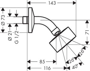 Dušo galva su alkūne iš sienos AXOR One 75 1jet EcoSmart, šlifuoto nikelio spalvos (Brushed Nickel)