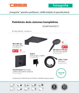 Komplektas potinkinis termostatinis "5 in 1", juodas matinis (stačiakampis), Raindance E 30