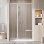 Dušo durys Ravak ASDP3-130 198 cm. Baltos spalvos profiliu ir skaidriu stiklu 