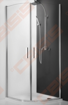 Pusapvalė dušo kabina ROTH TOWER LINE TR1/90 su dviejų elementų atveriamomis durimis, sidabro spalvos profiliu ir skaidriu stiklu 