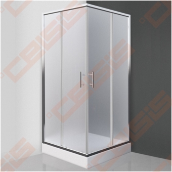 Kvadratinė dušo kabina SANIPRO Orlando Neo 90x90 su dviejų elementų slankiojančiomis durimis bei brilliant spalvos profiliu ir matiniu stiklu 