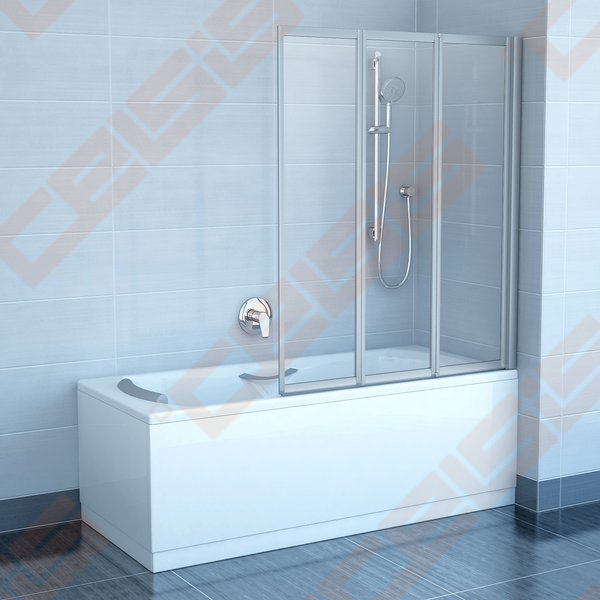 Trijų dalių sulankstoma vonios sienelė RAVAK VS3 130 su satino spalvos  profiliu ir skaidriu stiklu | CELSIS